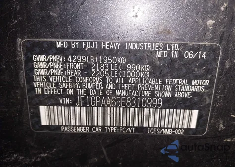 2014 Subaru Impreza 2.0I z USA, uszkodzony, nr VIN JF1GPAA65E8310999